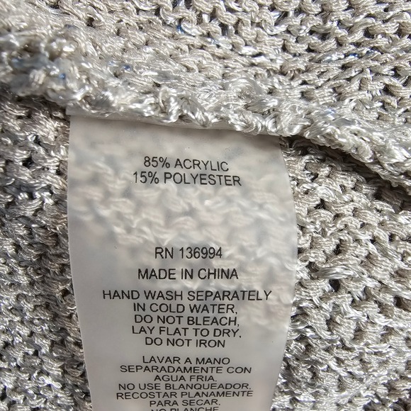 Sioni Womens Abstract Animal Print Open Knit Dolman Sleeve Sweater Beige Blue M - Picture 7 of 10